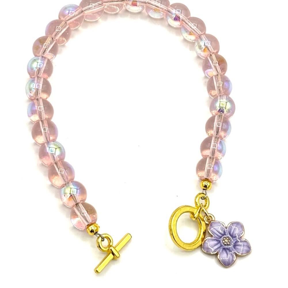 Hand Crafted Pink Beaded Bracelet with Flower Charm - Picture 5 of 11